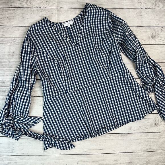 J. Crew x Universal Standard Women's Poplin Tie Sleeve Top Blue Gingham Medium - Picture 3 of 8